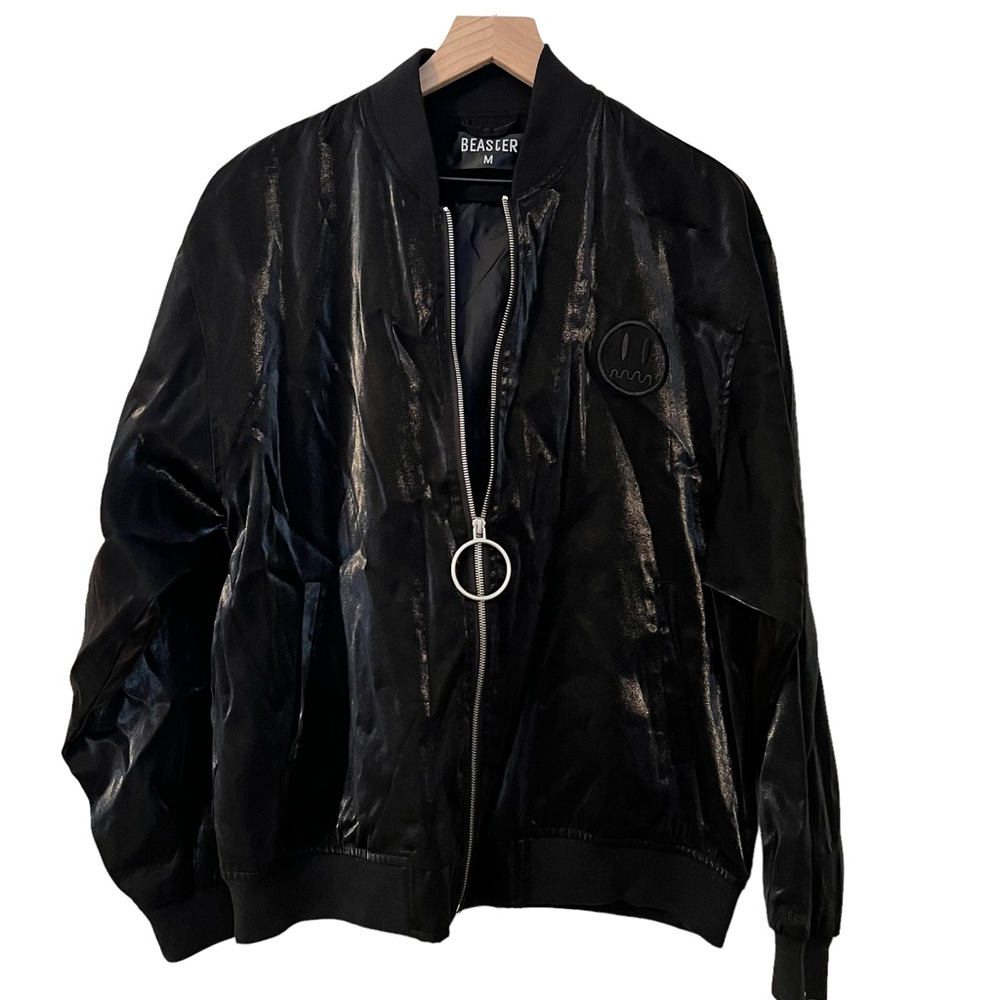 Beaster Ghost Face Black Satin Silk Bomber Jacket - Sz. M